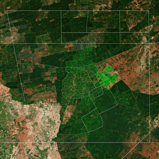 Vue satellite de parcelles agricoles